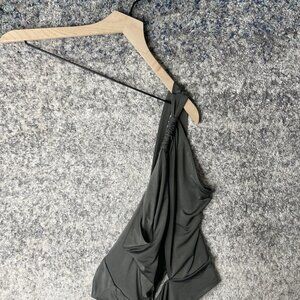 Clyque Bodysuit Womens Large Green One Shoulder Cutout Asymmetrical Stretch Sexy